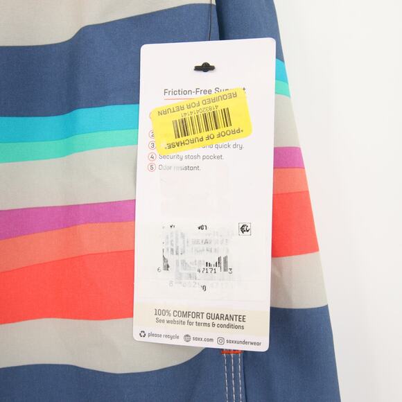 SAXX Swim Trunks Board Shorts Swim Wear Betawave 2N1 Blue Striped Ballpark 34 - Picture 7 of 12